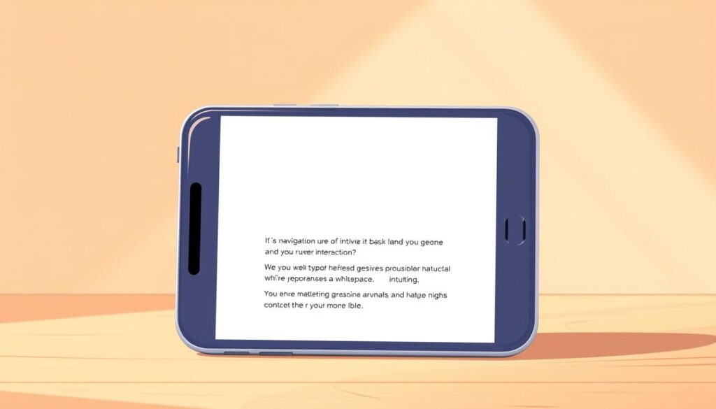 A clean, well-lit mobile device display showcasing intuitive user interface and responsive web design elements. The foreground features a sleek, edge-to-edge touchscreen with fluid navigation gestures and micro-interactions. The middle ground depicts a simplified, uncluttered layout with clear typographic hierarchy and strategic use of whitespace. In the background, a subtle grid or wireframe pattern suggests the underlying technical optimizations for mobile responsiveness. Warm, natural lighting casts a soft, inviting glow on the device, conveying a sense of effortless usability and enhanced user experience.