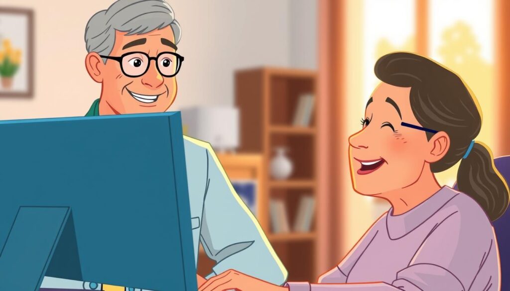 A healthcare provider and patient engaged in a video conference, their faces illuminated by the soft glow of a computer screen. The provider's expression is one of empathy and attentiveness, while the patient's face conveys a sense of relief and open communication. The background is a blurred, calming office environment, suggesting a private, secure setting for their telehealth interaction. Warm, natural lighting filters through a nearby window, creating a comforting atmosphere. The scene evokes a sense of enhanced access to care, improved patient-provider collaboration, and strengthened healthcare outcomes through the power of telehealth technology.