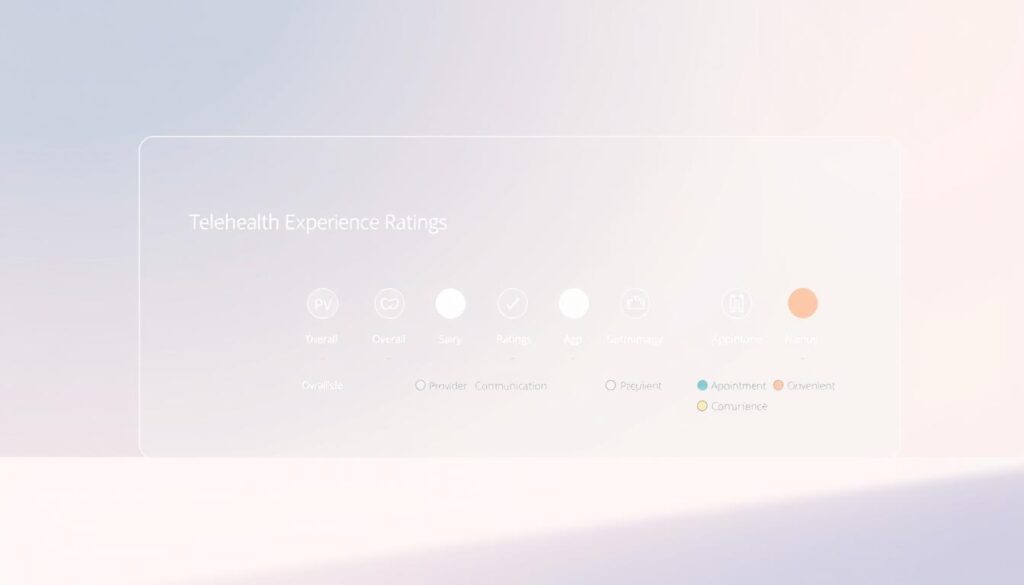 A modern, minimalist illustration of a virtual care experience ratings dashboard. In the foreground, a clean, intuitive user interface displays a series of numeric ratings and graphical icons, conveying patient satisfaction metrics such as overall experience, provider communication, and appointment convenience. The middle ground features subtle, stylized medical icons and abstract shapes, hinting at the technological and healthcare context. The background is a soft, gradient-based composition, evoking a sense of digital professionalism and innovation. Balanced lighting and a shallow depth of field create a refined, polished aesthetic suitable for an article on improving telehealth patient satisfaction.