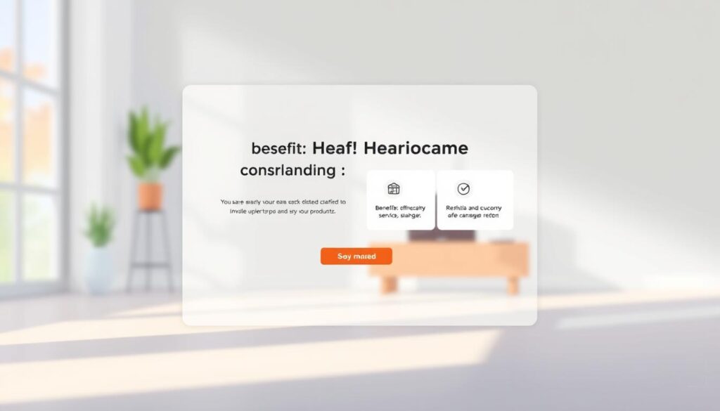 A modern, minimalist landing page with a clean, elegant layout. The foreground features a hero section with a bold, attention-grabbing headline and a CTA button. The middle ground showcases a series of benefit-driven sections, with subtle icons and concise, persuasive copy. The background has a soft, blurred gradient with a hint of a product or service image in the distance. The lighting is soft and natural, creating a warm, inviting atmosphere. The camera angle is slightly elevated, giving a sense of authority and professionalism. The overall mood is one of simplicity, clarity, and conversion optimization.
