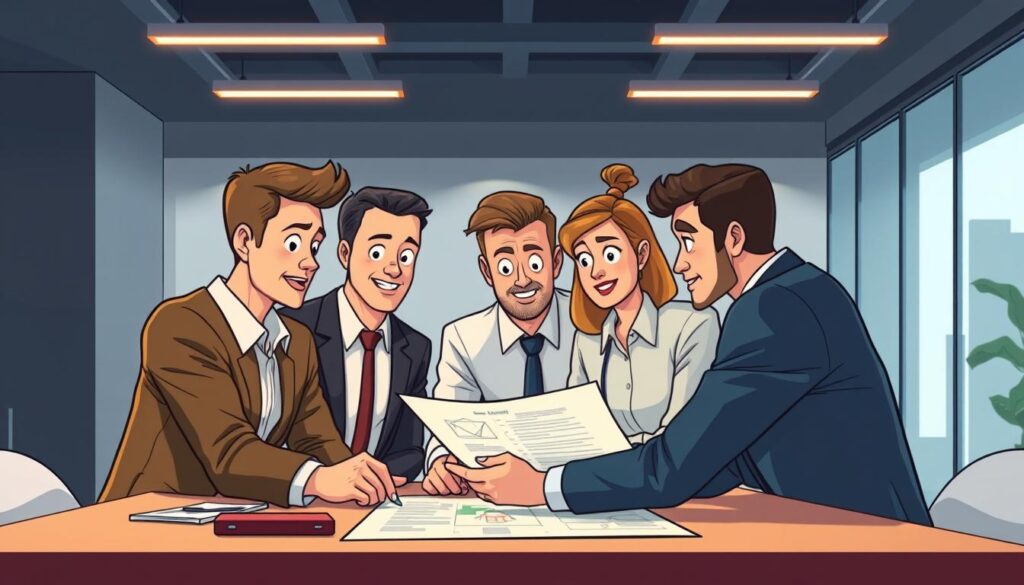 A team of digital transformation consultants, clad in smart business attire, gathered around a table, deep in discussion. The lighting casts a warm, professional glow, highlighting their focused expressions and gestures as they collaborate on a blueprint for change. In the background, a sleek, modern office environment with clean lines and muted tones sets the stage for their important work. The consultants' posture and body language convey a sense of expertise, problem-solving, and a determination to guide their clients through the challenges of digital transformation.