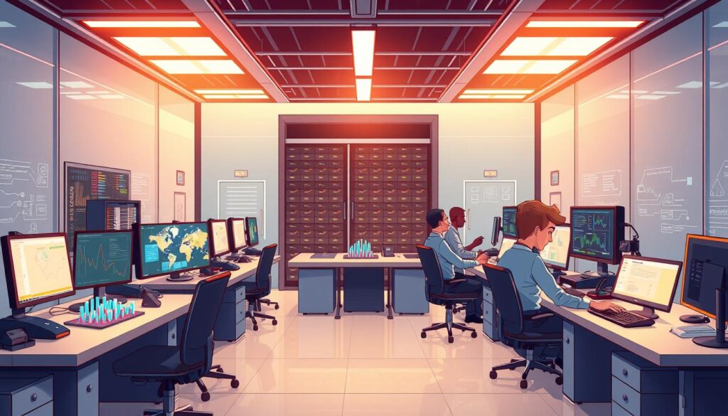 Prompt A sleek, modern data science lab with state-of-the-art equipment and tools. Minimalist workstations with holographic displays, algorithms visualized in colorful 3D models, and a team of analysts collaborating intently. Warm, focused lighting casts a glow over the scene, creating an atmosphere of productivity and innovation. In the background, a towering data center hums with the processing power needed to tackle complex challenges. The overall impression is one of efficiency, insight, and the transformative potential of data science solutions.