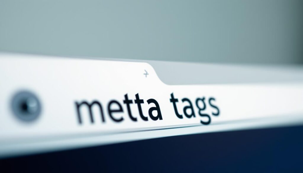 a highly detailed, hyper-realistic, macro close-up photograph of web browser tabs labeled with the words "meta tags", backlit by a warm, soft light creating a subtle glow, shot with a tilt-shift lens to create a shallow depth of field and draw the viewer's attention to the center of the frame, with a clean, minimalist background that is slightly out of focus to emphasize the meta tags