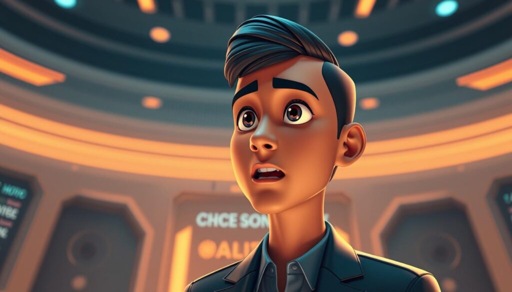 A cinematic portrait of voice cloning, showcasing a lifelike digital avatar speaking in multiple languages. The foreground features the avatar's expressive face, with realistic skin textures and emotive eyes. The middle ground depicts the avatar's upper body, donning a smart casual outfit that conveys a professional, technological aesthetic. The background is a seamless, futuristic environment with subtle holographic elements, conveying a sense of advanced AI capabilities. The lighting is warm and directional, creating depth and highlights the avatar's features. The overall mood is one of sophisticated technological innovation, hinting at the power of voice cloning for diverse media and industry applications.