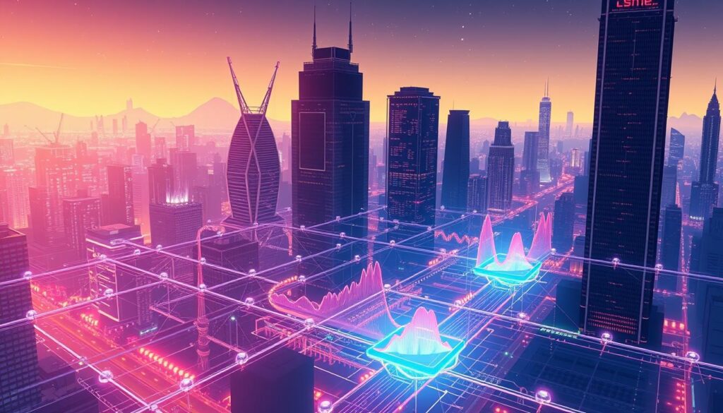 A futuristic cityscape bathed in a soft, neon glow. In the foreground, a complex web of algorithms and data visualizations depicting real-time anomaly detection in a 5G network. Vibrant holographic displays showcase intricate patterns, spikes, and anomalies against a backdrop of towering skyscrapers and a starry night sky. The scene conveys a sense of technological advancement, innovation, and the critical importance of monitoring and responding to anomalies in mission-critical 5G infrastructure. A futuristic cityscape bathed in a soft, neon glow. In the foreground, a complex web of algorithms and data visualizations depicting real-time anomaly detection in a 5G network. Vibrant holographic displays showcase intricate patterns, spikes, and anomalies against a backdrop of towering skyscrapers and a starry night sky. The scene conveys a sense of technological advancement, innovation, and the critical importance of monitoring and responding to anomalies in mission-critical 5G infrastructure.