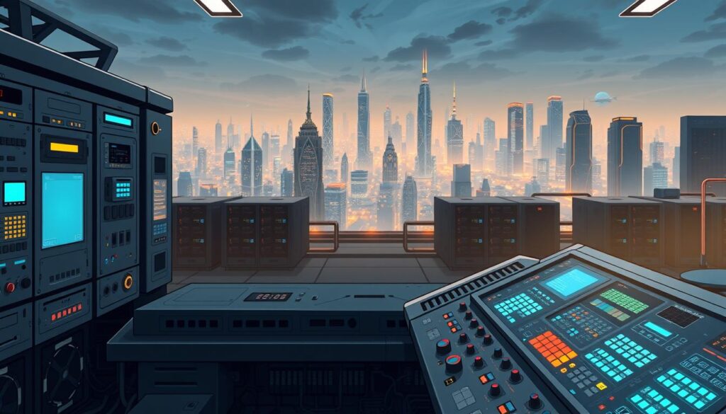 A highly advanced technical implementation platform, featuring a sleek, modular design with a variety of interconnected components. The foreground showcases a central control panel with an array of specialized interfaces, knobs, and touchscreens, all bathed in a soft, diffused lighting. In the middle ground, a series of high-performance servers and state-of-the-art workstations, their cooling systems humming softly. The background is dominated by a vast, panoramic view of a futuristic cityscape, with towering skyscrapers and glowing data centers in the distance, creating a sense of scale and technological progress. The overall atmosphere is one of precision, efficiency, and cutting-edge innovation. A highly advanced technical implementation platform, featuring a sleek, modular design with a variety of interconnected components. The foreground showcases a central control panel with an array of specialized interfaces, knobs, and touchscreens, all bathed in a soft, diffused lighting. In the middle ground, a series of high-performance servers and state-of-the-art workstations, their cooling systems humming softly. The background is dominated by a vast, panoramic view of a futuristic cityscape, with towering skyscrapers and glowing data centers in the distance, creating a sense of scale and technological progress. The overall atmosphere is one of precision, efficiency, and cutting-edge innovation.