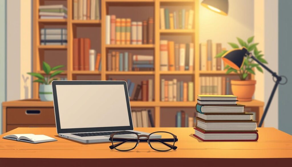 A neatly organized study space with a wooden desk, a modern laptop, a stack of textbooks, and a pair of reading glasses. Warm, focused lighting illuminates the scene, creating a cozy and productive atmosphere. In the background, a bookshelf filled with reference materials and a potted plant add a touch of natural ambiance. The composition is balanced, with the study materials positioned to guide the viewer's gaze towards the center of the image. The overall scene conveys a sense of diligent preparation and thoughtful self-improvement, reflecting the subject of AI-generated personalized study plans. A neatly organized study space with a wooden desk, a modern laptop, a stack of textbooks, and a pair of reading glasses. Warm, focused lighting illuminates the scene, creating a cozy and productive atmosphere. In the background, a bookshelf filled with reference materials and a potted plant add a touch of natural ambiance. The composition is balanced, with the study materials positioned to guide the viewer's gaze towards the center of the image. The overall scene conveys a sense of diligent preparation and thoughtful self-improvement, reflecting the subject of AI-generated personalized study plans.
