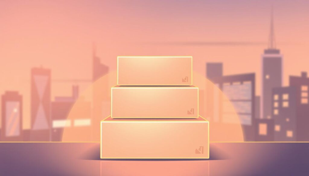 A stylized illustration of tiered packaging services, showcasing a modern, minimalist design. In the foreground, a sleek, geometric structure with three distinct levels or tiers, each representing a different service package. The tiers are made of clean, metallic materials with subtle textures, creating a premium, high-tech aesthetic. In the middle ground, a subtle gradient backdrop adds depth and visual interest, while the background features a soft, blurred cityscape, hinting at the professional, corporate environment where these services would be utilized. Warm, directional lighting casts subtle shadows, emphasizing the three-dimensional form of the packaging tiers. The overall mood is one of sophistication, efficiency, and the tailored solutions offered by the AI consulting services. A stylized illustration of tiered packaging services, showcasing a modern, minimalist design. In the foreground, a sleek, geometric structure with three distinct levels or tiers, each representing a different service package. The tiers are made of clean, metallic materials with subtle textures, creating a premium, high-tech aesthetic. In the middle ground, a subtle gradient backdrop adds depth and visual interest, while the background features a soft, blurred cityscape, hinting at the professional, corporate environment where these services would be utilized. Warm, directional lighting casts subtle shadows, emphasizing the three-dimensional form of the packaging tiers. The overall mood is one of sophistication, efficiency, and the tailored solutions offered by the AI consulting services.