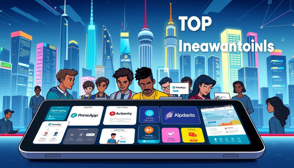 A vibrant, visually-engaging image showcasing the top AI-powered learning platforms. In the foreground, a sleek tablet or laptop displays various learning apps and online courses, each with their own distinct branding and UI. In the middle ground, a diverse group of learners interact with the platforms, their faces filled with focus and determination. In the background, a futuristic cityscape with towering skyscrapers and glowing neon lights sets the scene, conveying a sense of innovation and technological advancement. The lighting is crisp and clean, with cool tones that complement the digital aesthetic. The camera angle is slightly elevated, giving a broad, panoramic view of the entire scene. A vibrant, visually-engaging image showcasing the top AI-powered learning platforms. In the foreground, a sleek tablet or laptop displays various learning apps and online courses, each with their own distinct branding and UI. In the middle ground, a diverse group of learners interact with the platforms, their faces filled with focus and determination. In the background, a futuristic cityscape with towering skyscrapers and glowing neon lights sets the scene, conveying a sense of innovation and technological advancement. The lighting is crisp and clean, with cool tones that complement the digital aesthetic. The camera angle is slightly elevated, giving a broad, panoramic view of the entire scene.