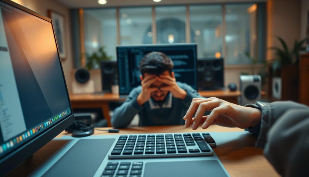 A brightly lit, high-angle, cinematic shot of a developer's workstation. In the foreground, various development tools and frameworks are displayed as distinct icons on a sleek, minimalist desktop. In the middle ground, a developer's hands hover over a keyboard, deep in thought, contemplating the choice between one-shot generation and guided development. The background is softly blurred, suggesting an office environment with tasteful decor and subtle lighting, creating a sense of focus and professionalism. The overall composition and mood evoke a sense of careful consideration and the gravity of the decision-making process. A brightly lit, high-angle, cinematic shot of a developer's workstation. In the foreground, various development tools and frameworks are displayed as distinct icons on a sleek, minimalist desktop. In the middle ground, a developer's hands hover over a keyboard, deep in thought, contemplating the choice between one-shot generation and guided development. The background is softly blurred, suggesting an office environment with tasteful decor and subtle lighting, creating a sense of focus and professionalism. The overall composition and mood evoke a sense of careful consideration and the gravity of the decision-making process.