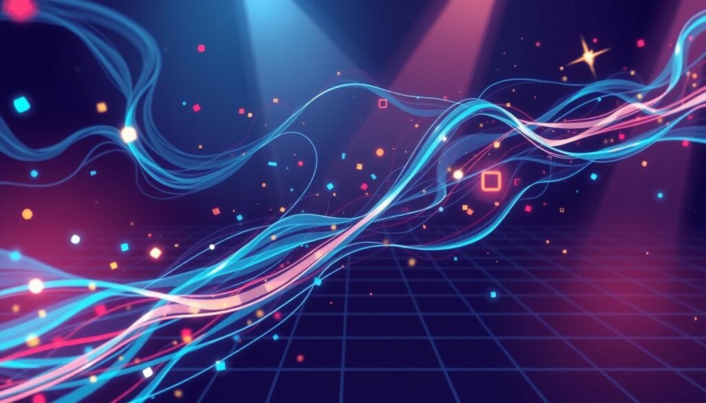 A dynamic flow of code elements, encapsulated in a captivating visualization. In the foreground, a fluid, abstract representation of code structures, with lines, shapes, and symbols intertwining and pulsing with energy. In the middle ground, a subtle grid pattern suggesting the underlying logic and structure, while the background features a dramatic, atmospheric lighting, casting dramatic shadows and highlights to convey a sense of depth and drama. The overall mood is one of tension and movement, capturing the essence of "designing a code plot" - a vivid, expressive representation of the coded narrative unfolding before the viewer.