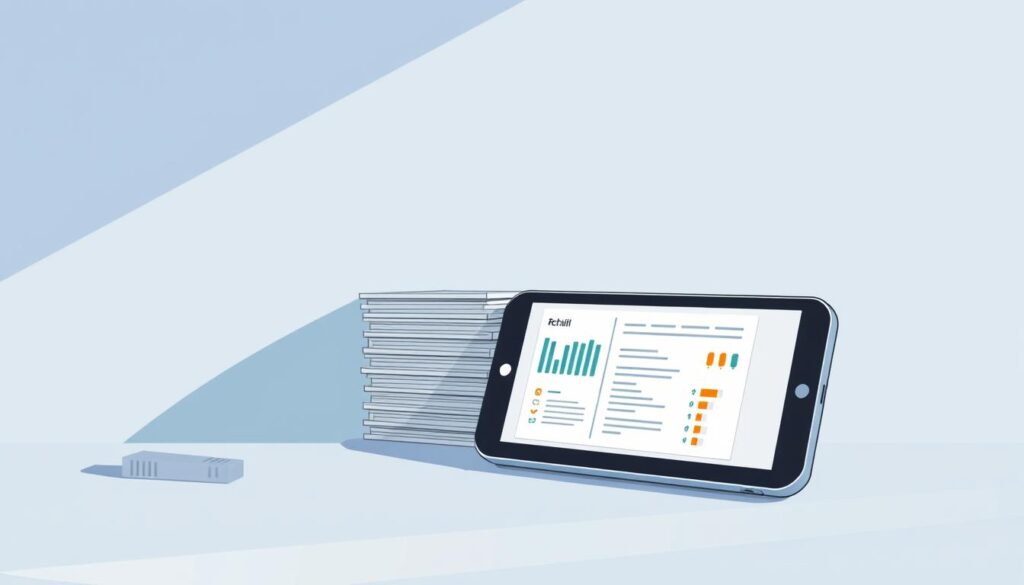 A modern, minimalist illustration of the Rchilli resume parsing software. In the foreground, a sleek, silver device resembling a smartphone or tablet displays a clean, user-friendly interface with icons and graphs showcasing the parsing capabilities. The middle ground features a neatly organized stack of resumes in various formats, indicating the versatility of the Rchilli system. The background is a soft, gradient blend of muted blues and grays, creating a professional, high-tech atmosphere. Subtle lighting from the side casts gentle shadows, emphasizing the depth and texture of the scene. The overall composition conveys a sense of efficiency, innovation, and the seamless integration of technology in the hiring and recruitment process. A modern, minimalist illustration of the Rchilli resume parsing software. In the foreground, a sleek, silver device resembling a smartphone or tablet displays a clean, user-friendly interface with icons and graphs showcasing the parsing capabilities. The middle ground features a neatly organized stack of resumes in various formats, indicating the versatility of the Rchilli system. The background is a soft, gradient blend of muted blues and grays, creating a professional, high-tech atmosphere. Subtle lighting from the side casts gentle shadows, emphasizing the depth and texture of the scene. The overall composition conveys a sense of efficiency, innovation, and the seamless integration of technology in the hiring and recruitment process.