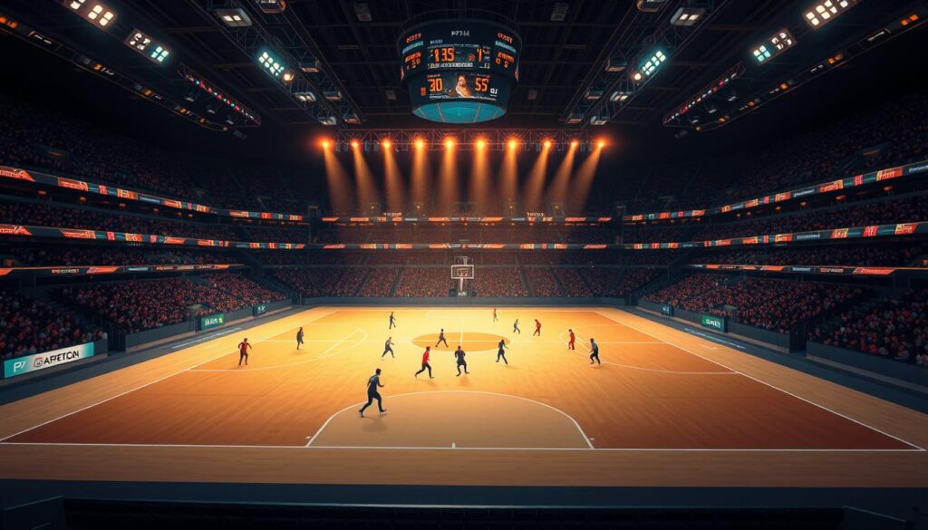 A sports arena bathed in dramatic stadium lighting, the center court illuminated in a crisp, high-definition focus. Players dart across the field, their movements meticulously tracked by a network of advanced camera systems, each one capturing their position, speed, and trajectory with precision. Overlaid on the scene, a dynamic visualization of player data - heat maps, velocity trails, and real-time analytics that provide tactical clarity and enable fair officiating. The atmosphere is one of technological prowess and competitive intensity, where the latest advancements in computer vision are elevating the spectacle of the game. A sports arena bathed in dramatic stadium lighting, the center court illuminated in a crisp, high-definition focus. Players dart across the field, their movements meticulously tracked by a network of advanced camera systems, each one capturing their position, speed, and trajectory with precision. Overlaid on the scene, a dynamic visualization of player data - heat maps, velocity trails, and real-time analytics that provide tactical clarity and enable fair officiating. The atmosphere is one of technological prowess and competitive intensity, where the latest advancements in computer vision are elevating the spectacle of the game.