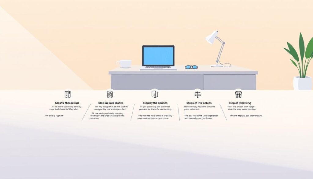 A step-by-step playbook with clearly defined stages, presented on a sleek, minimalist surface. The foreground features a series of concise, iconographic steps laid out in a linear fashion, each with a distinct visual marker. The middle ground showcases a clean, uncluttered workspace, with a laptop and essential design tools, hinting at the practical application of the playbook. The background has a subtle, warm gradient, creating a sense of depth and focus on the central elements. Lighting is soft and diffused, lending a professional, yet approachable tone. The overall composition conveys a structured, yet flexible workflow for implementing AI-driven microcopy in product design. A step-by-step playbook with clearly defined stages, presented on a sleek, minimalist surface. The foreground features a series of concise, iconographic steps laid out in a linear fashion, each with a distinct visual marker. The middle ground showcases a clean, uncluttered workspace, with a laptop and essential design tools, hinting at the practical application of the playbook. The background has a subtle, warm gradient, creating a sense of depth and focus on the central elements. Lighting is soft and diffused, lending a professional, yet approachable tone. The overall composition conveys a structured, yet flexible workflow for implementing AI-driven microcopy in product design.