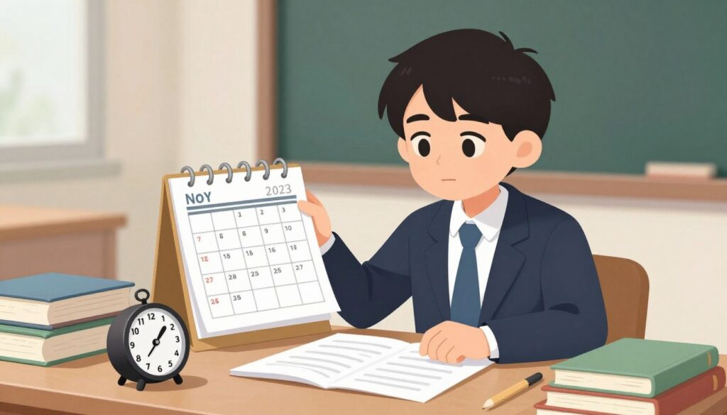 Create an image of a student studying with a timer and a calendar