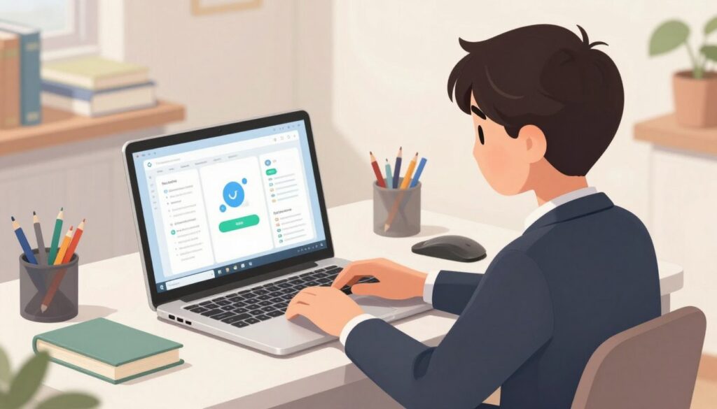 Generate an image of a student using a laptop with various study apps open Generate an image of a student using a laptop with various study apps open