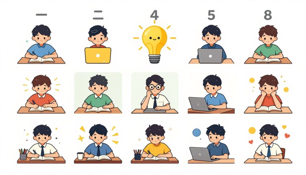 Generate an image representing a teen's energy levels throughout the day, with varying productivity levels. Generate an image representing a teen's energy levels throughout the day, with varying productivity levels.