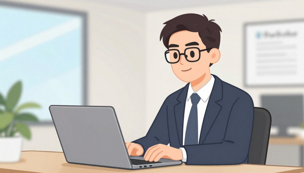 Image of a project manager using FlowScholar on a laptop Image of a project manager using FlowScholar on a laptop