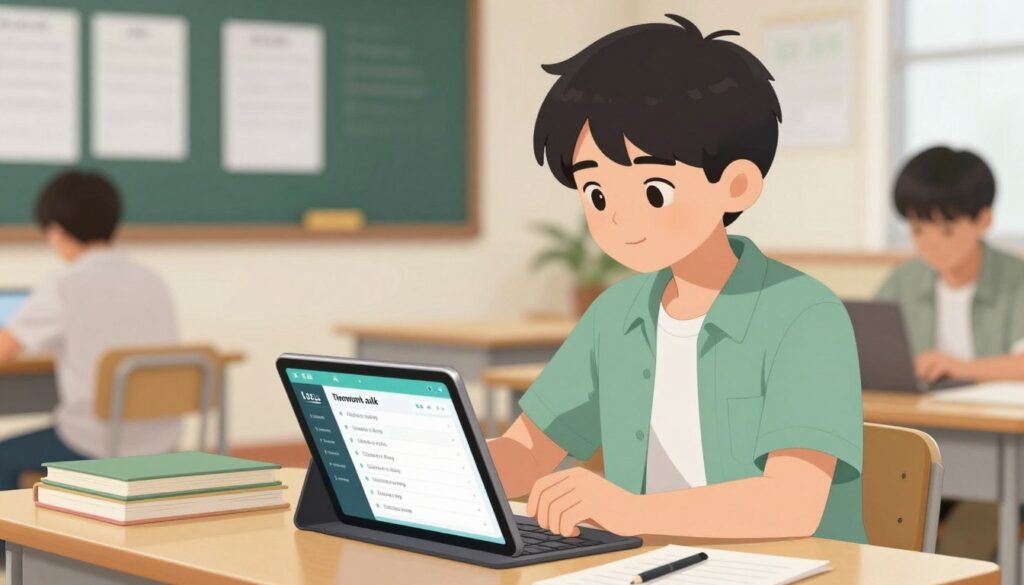 Image of a student using a homework tracking app on a tablet