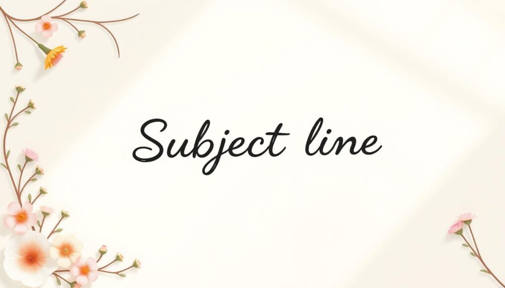 Subject line in the style of a carefully composed, warm and inviting stationery item. A neatly handwritten title, set against a soft, textured background. The foreground features a delicate floral border, with subtle hints of pastel colors. The middle ground showcases the subject line itself, written in a flowing calligraphic script, using a rich, inky black tone. The background is a soft, cream-colored paper, with a slight vintage feel, creating an overall sense of elegance and personalization. Gentle, natural lighting casts soft shadows, adding depth and dimension to the composition. The entire scene conveys a mood of thoughtfulness, care, and the personal touch of handcrafted design.