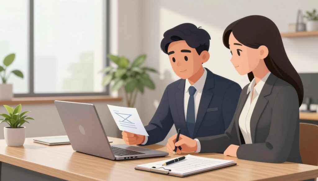 A modern office desk scene showcasing a professional setting focused on effective communication. In the foreground, an elegant, well-organized desk with a sleek laptop open, displaying a draft email. A notepad with handwritten notes and a stylish pen are placed nearby. In the middle, a business professional in smart attire, a tailored suit for males or a formal blouse and blazer for females, confidently composing an email. In the background, a large window allows soft natural light to flood the room, highlighting the modern office design with plants and minimalistic decor. The mood conveys professionalism and clarity, emphasizing the importance of strong openers and closers in correspondence, with warm tones to promote a friendly yet professional atmosphere. A modern office desk scene showcasing a professional setting focused on effective communication. In the foreground, an elegant, well-organized desk with a sleek laptop open, displaying a draft email. A notepad with handwritten notes and a stylish pen are placed nearby. In the middle, a business professional in smart attire, a tailored suit for males or a formal blouse and blazer for females, confidently composing an email. In the background, a large window allows soft natural light to flood the room, highlighting the modern office design with plants and minimalistic decor. The mood conveys professionalism and clarity, emphasizing the importance of strong openers and closers in correspondence, with warm tones to promote a friendly yet professional atmosphere.