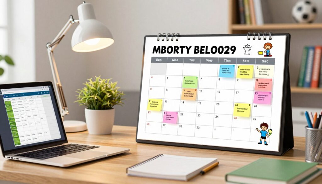 A vibrant study calendar displayed prominently on a sleek wooden desk, organized with colorful sticky notes, motivational quotes, and a neatly arranged assortment of study materials, such as textbooks and notebooks. In the foreground, a laptop with an open application displaying a sports schedule, emphasizing the balance between academics and extracurricular activities. The middle ground features a small potted plant and a stylish desk lamp casting a warm glow, creating an inviting study atmosphere. In the background, a softly blurred bookshelf filled with educational resources and sports memorabilia, hinting at a well-rounded student life. The overall mood is productive and inspiring, captured in a bright, well-lit room with a contemporary feel, inviting viewers to envision their own study planner. A vibrant study calendar displayed prominently on a sleek wooden desk, organized with colorful sticky notes, motivational quotes, and a neatly arranged assortment of study materials, such as textbooks and notebooks. In the foreground, a laptop with an open application displaying a sports schedule, emphasizing the balance between academics and extracurricular activities. The middle ground features a small potted plant and a stylish desk lamp casting a warm glow, creating an inviting study atmosphere. In the background, a softly blurred bookshelf filled with educational resources and sports memorabilia, hinting at a well-rounded student life. The overall mood is productive and inspiring, captured in a bright, well-lit room with a contemporary feel, inviting viewers to envision their own study planner.