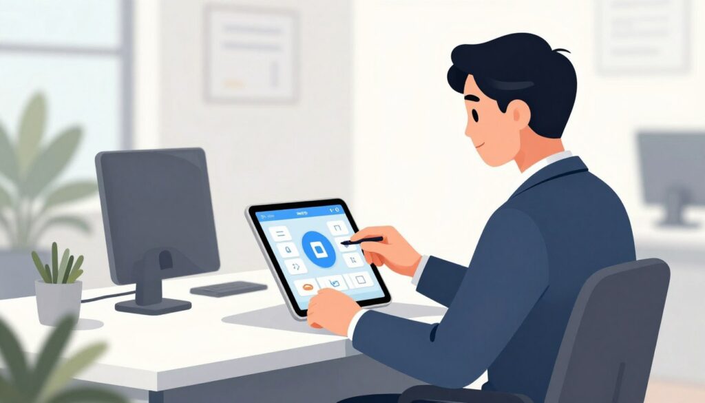 An illustration of a person using a digital flashcard app on a tablet