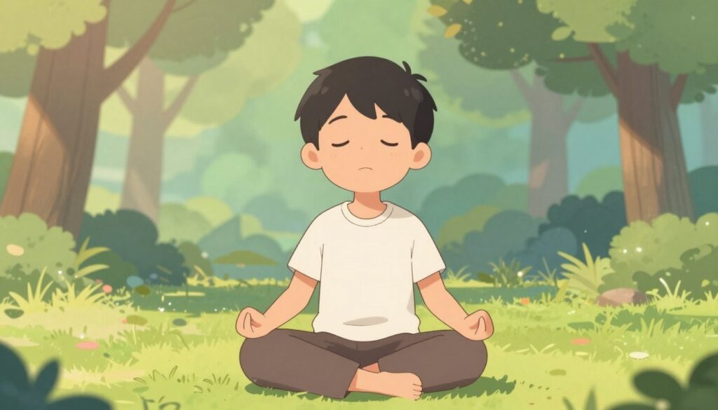 An image of a student meditating in a quiet morning environment