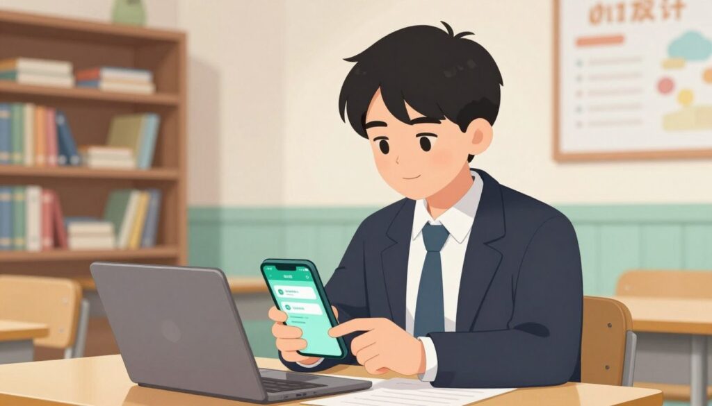 An image of a student using a spaced repetition app on their phone