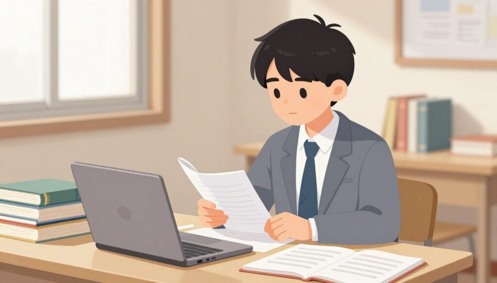 Create an image of a student studying with books, a laptop, and notes around them.