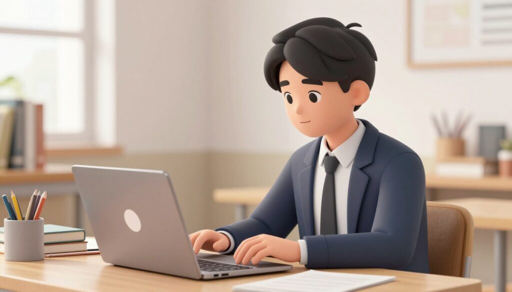 Create an image of a student using a digital tool on a laptop to create a video explanation.