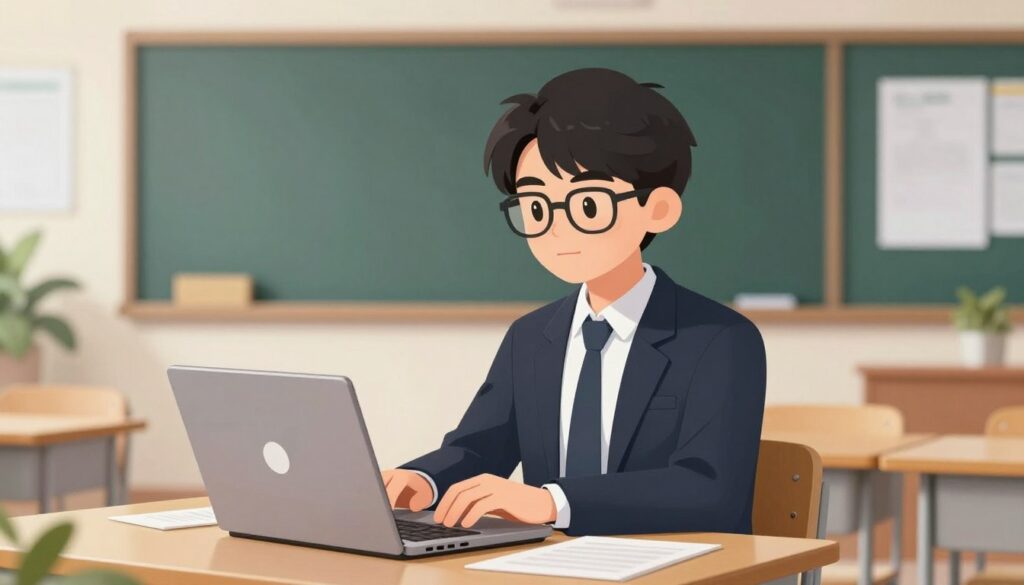 Generate an image of a student using FlowScholar on a laptop Generate an image of a student using FlowScholar on a laptop