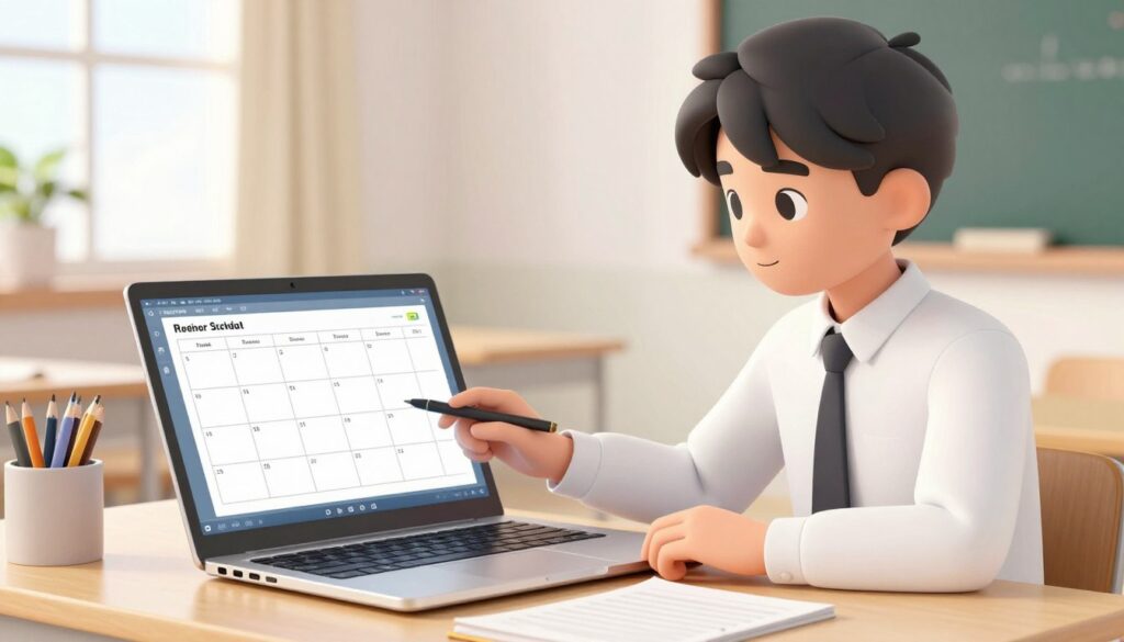 Generate an image of a student using a digital tool to organize their study schedule. Generate an image of a student using a digital tool to organize their study schedule.