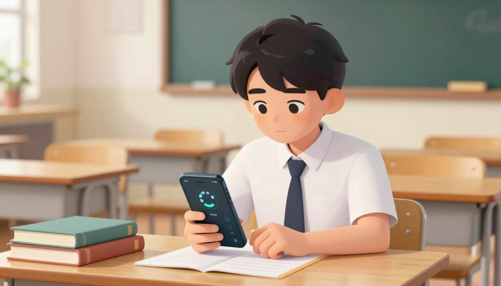 Generate an image of a student using a focus timer app on their phone.