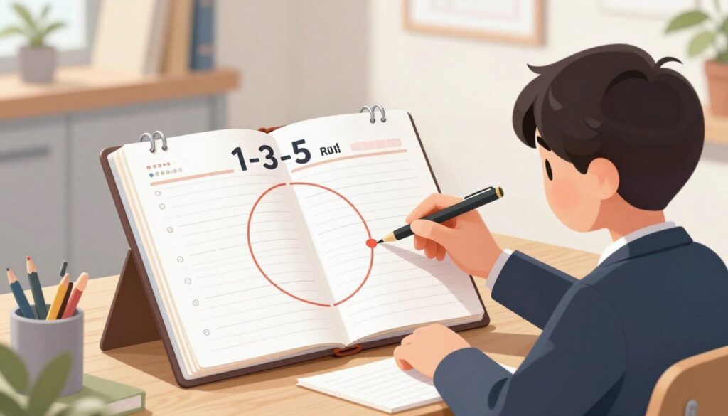 Image of a student planning their day using the 1-3-5 rule Image of a student planning their day using the 1-3-5 rule