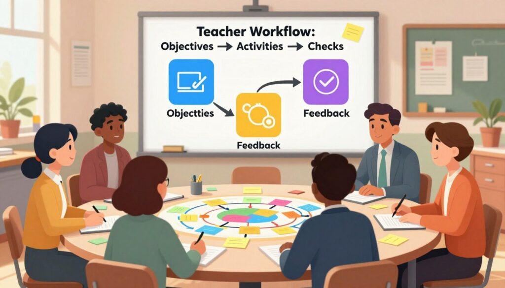 The Teacher Workflow: Objectives → Activities → Checks → Feedback