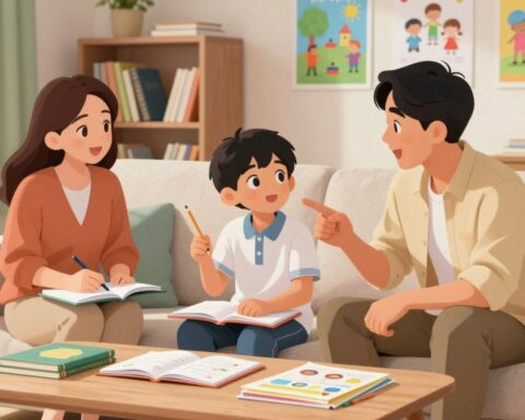 parents explaining school topics at home