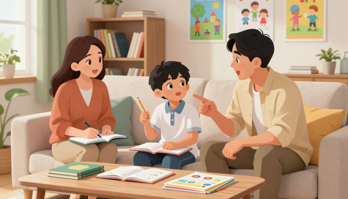 parents explaining school topics at home